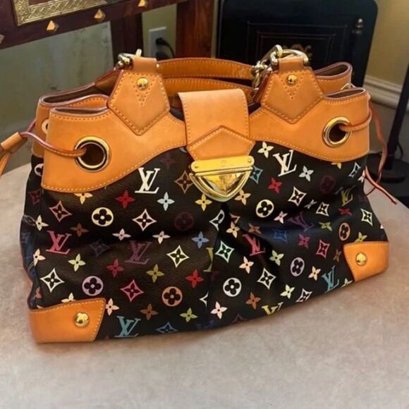 *Takashi Murakami*& *Louis Vuitton*  *RARE* BLACK Multicolor Ursula Handbag - Picture 1 of 11